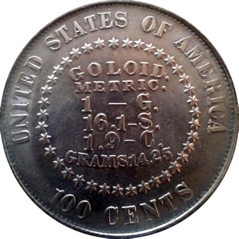 USA 100 Cents "Pattern Goloid Metric Dollar" 1880 coin value ...