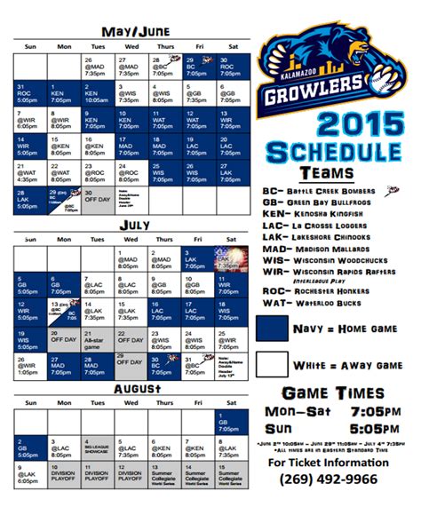 2015 Schedule Released - Kalamazoo Growlers