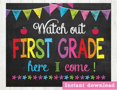 First Grade Printables Sign Colorful 2022 - FreePrintableSign.net