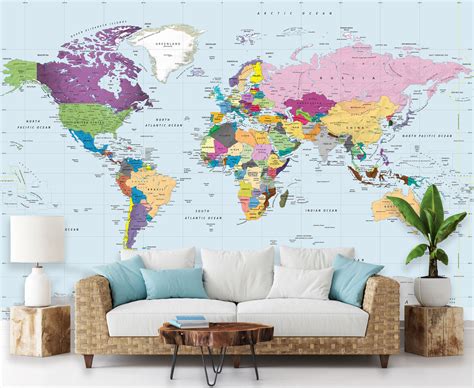 World Map Wall Art Colorful World Map Mural Removable | Etsy Canada