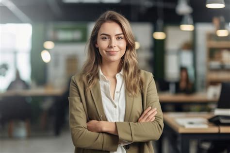 Premium AI Image | Portrait of smiling businesswoman in the office background