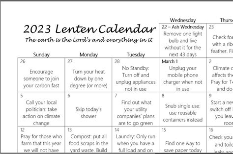 2023 Carbon Fast Lenten Calendar Digital Download - Etsy Australia