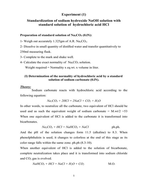 Experiment (1) Standardization of sodium hydroxide NaOH solution with