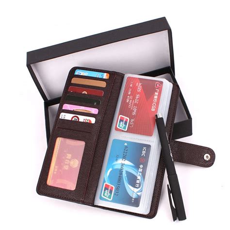 PU Leather Long Unisex Business Card Holder Wallet with 40 Slots for Credit, Bank, ID,VIP Card ...
