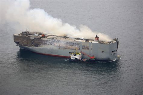 Fire on car carrier ablaze off Dutch coast now less intense | Reuters