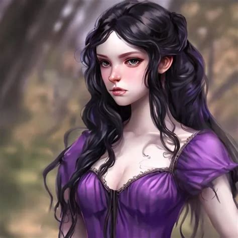 D&D long black haired female, purple dress