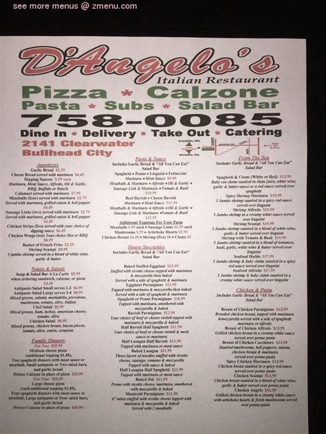 Carta de D'Angelo's Italian Restaurant, Bullhead City