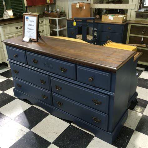 Dresser painted navy with black glaze and a refinished stained top ...