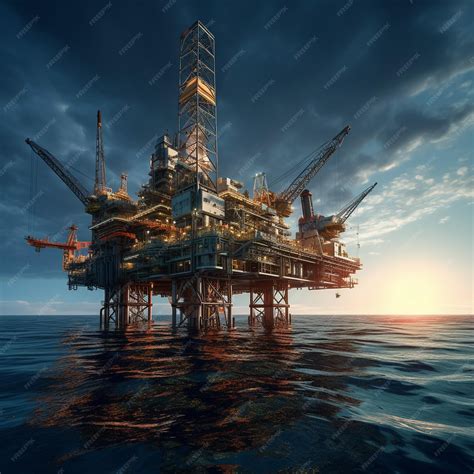 Premium AI Image | Offshore oil and rig platform in sunset or sunrise time Constru