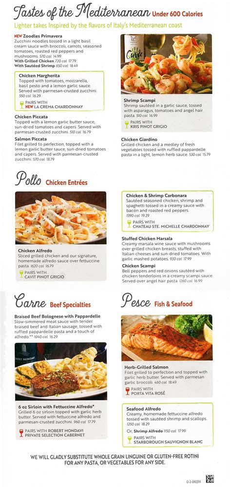 Olive Garden Catering Menu Printable Lunch