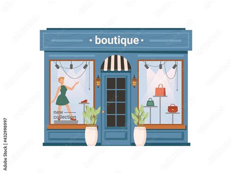 Boutique shop facade exterior isolated clothing store, cartoon building ...