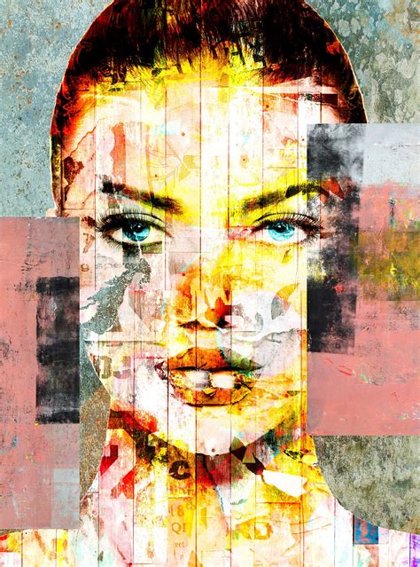 Original Print of Pop Art Collage Featuring Woman's Face with Texture ...