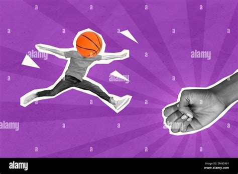 Photo collage artwork minimal picture of funky funny guy ball instead of head isolated drawing ...
