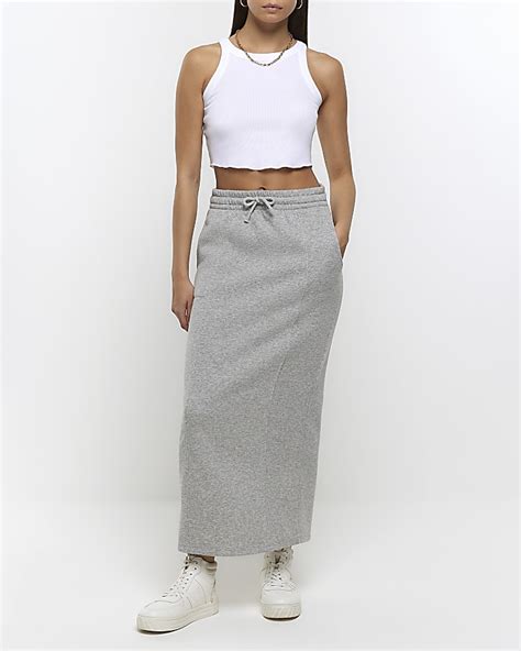 Grey sweat midi skirt | River Island