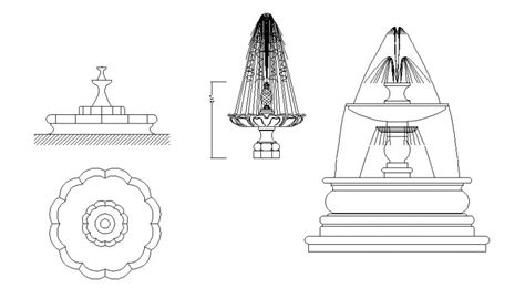 Plan and elevation of the fountain design 2d view autocad file - Cadbull