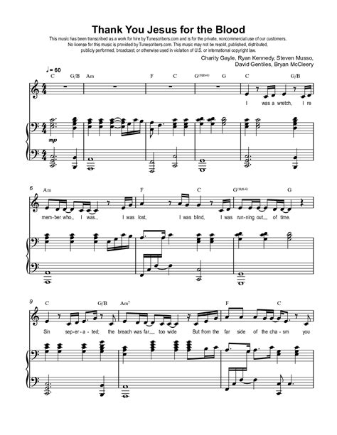 Tunescribers | Thank You Jesus for the Blood (C) | Sheet Music