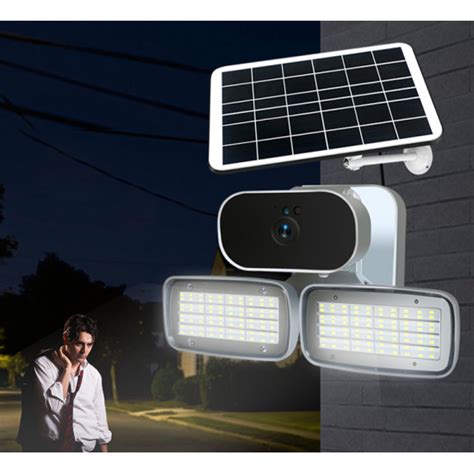 Solar powered floodlight with 1080p security camera adopts microwave radar to avoid false motion ...