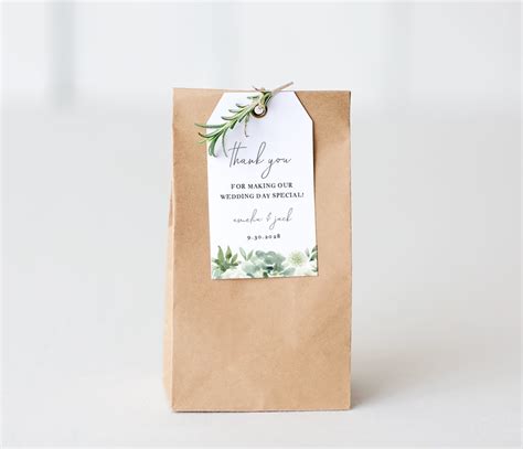 Succulents Thank You Tag Template Wedding Welcome Bag Tag - Etsy