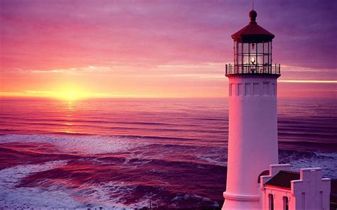 HD wallpaper: Oregon Coast Sea Lighthouse Sunset Landscape Ocean Sunrise Autumn Cool | Wallpaper ...