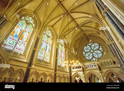 Stained glass and vaulted ceilings inside the private chapel at ...