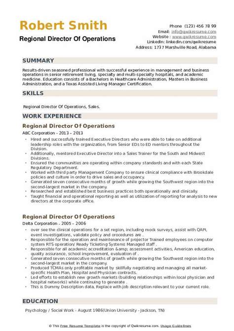 Regional Director Of Operations Resume Samples | QwikResume