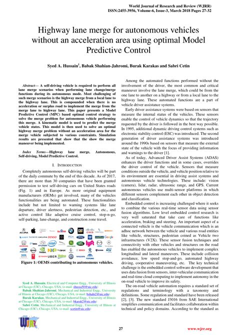 (PDF) Highway Lane Merge for Autonomous Vehicles Without an ...