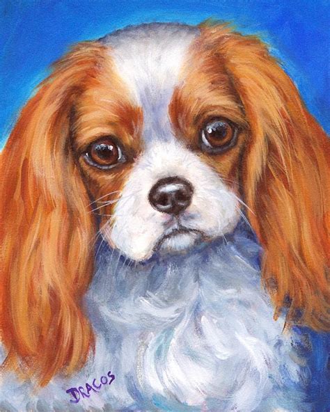 Cavalier King Charles Spaniel Blenheim On Blue Painting by Dottie Dracos