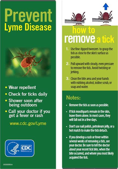 This bookmark describes tips for preventing Lyme disease and shows proper tick removal ...