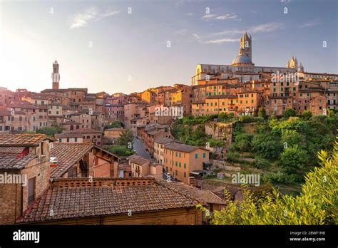 Siena. Aerial cityscape image of medieval city of Siena, Italy during ...