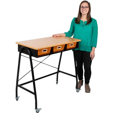 Teacher Standing Desk With Baskets - 1 standing desk, 3 baskets