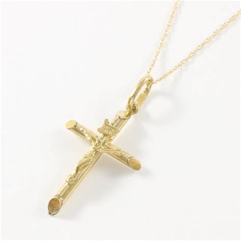 Solid 10k Yellow Gold, Cross Necklace | Property Room