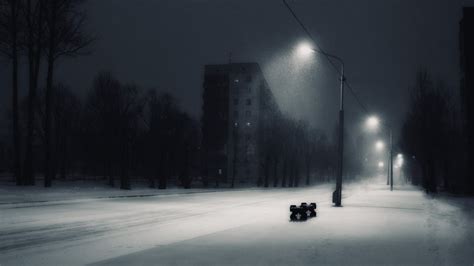 night, city, snow, bench, street light, Russia, monochrome, gray, winter, depressing, snowing HD ...