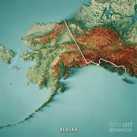 Alaska State 3D Render Topographic Map Border Digital Art by Frank Ramspott - Fine Art America