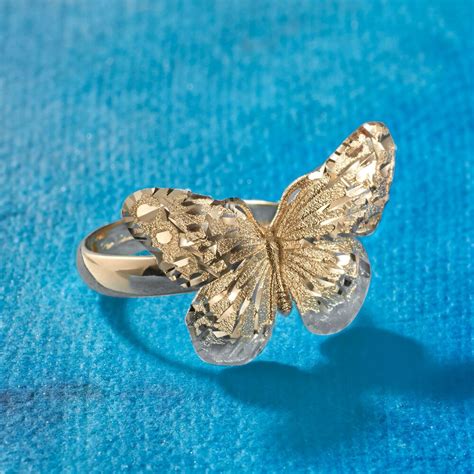 Italian 18kt Yellow Gold Diamond-Cut Butterfly Ring | Ross-Simons