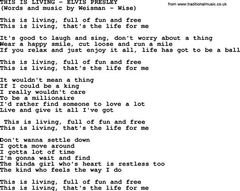 This Is Living by Elvis Presley - lyrics