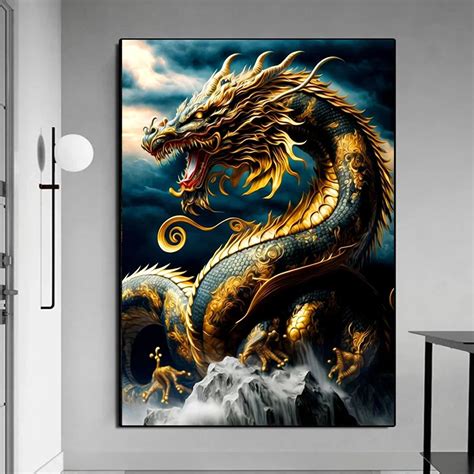 Canvas-Wall-Art-Painting-Chinese-The-Mighty-Gold-Dragon-Posters-and ...