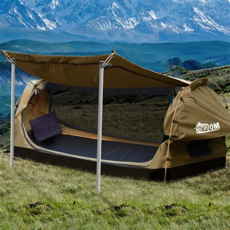 Mountview King Single Swag Camping Swags Canvas Dome Tent Free Standing ...