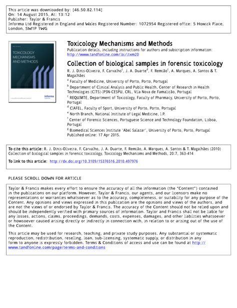 (PDF) Collection of biological samples in forensic toxicology