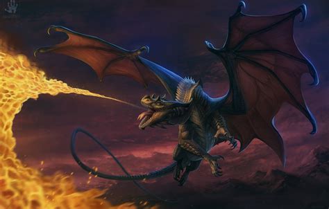 Photo Wallpaper Flight, Flame, Dragon, Fire-breathing - Fantasy - 1332x850 Wallpaper - teahub.io