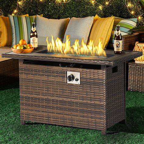 Aoxun Propane Fire Pit Table, 43 in CSA Propane Fire Table Rectangular ...