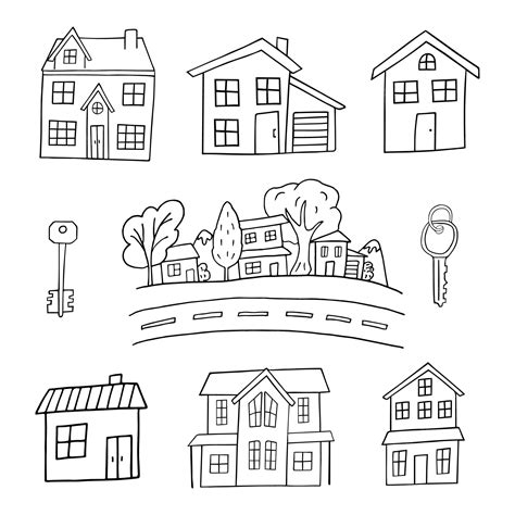 Premium Vector | Set of a house in doodle style