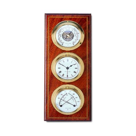 Clock Corner : Mahogany Mounted Thermometer / Hygrometer, Barometer & Clock