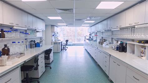 Research laboratory interior. Point of view empty science laboratory ...