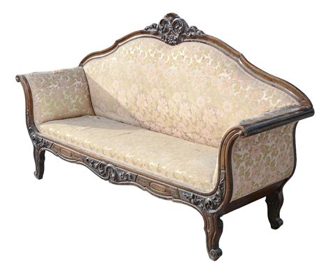 Italian Sofa in Carved Walnut with Damascato Fabric, 1880 | Chairish