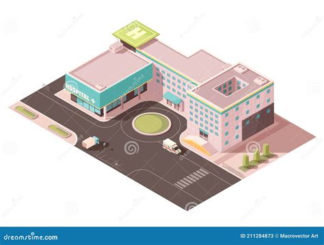 Hospital Isometric Mockup stock vector. Illustration of element - 211284873