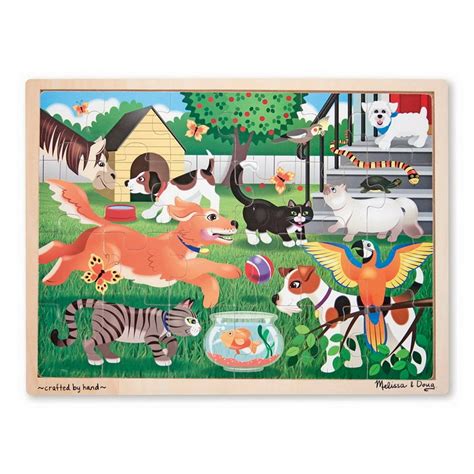 Melissa & Doug Pets at Play Wooden Jigsaw Puzzle With Storage Tray (24 ...