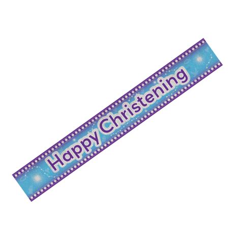 2.7m Happy Christening Blue Holographic Banner - Sittingbourne Balloons