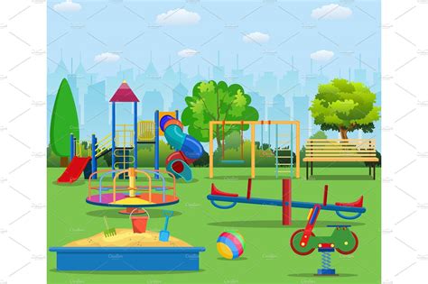 Kids playground cartoon concept background. | Kids playground, Children ...