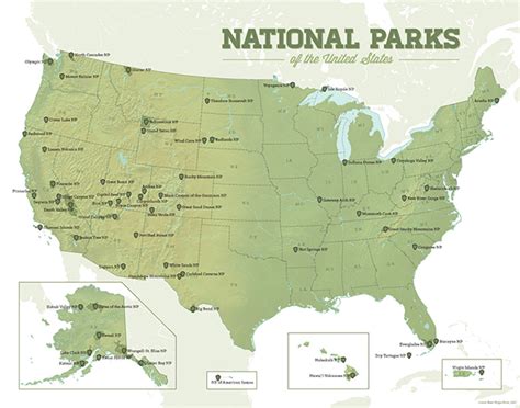 Us National Parks Map 11x14 Print Best Maps Ever National Park Maps ...