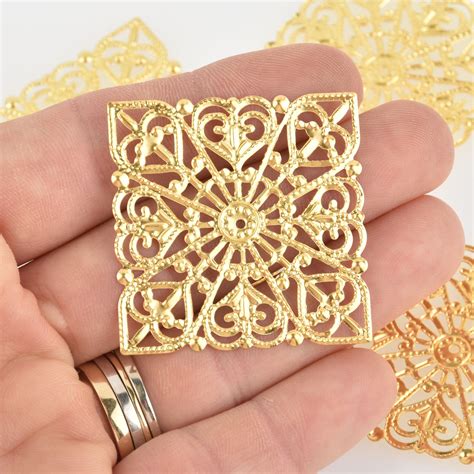 20 Gold Filigree Squares flat thin findings for jewelry | Etsy